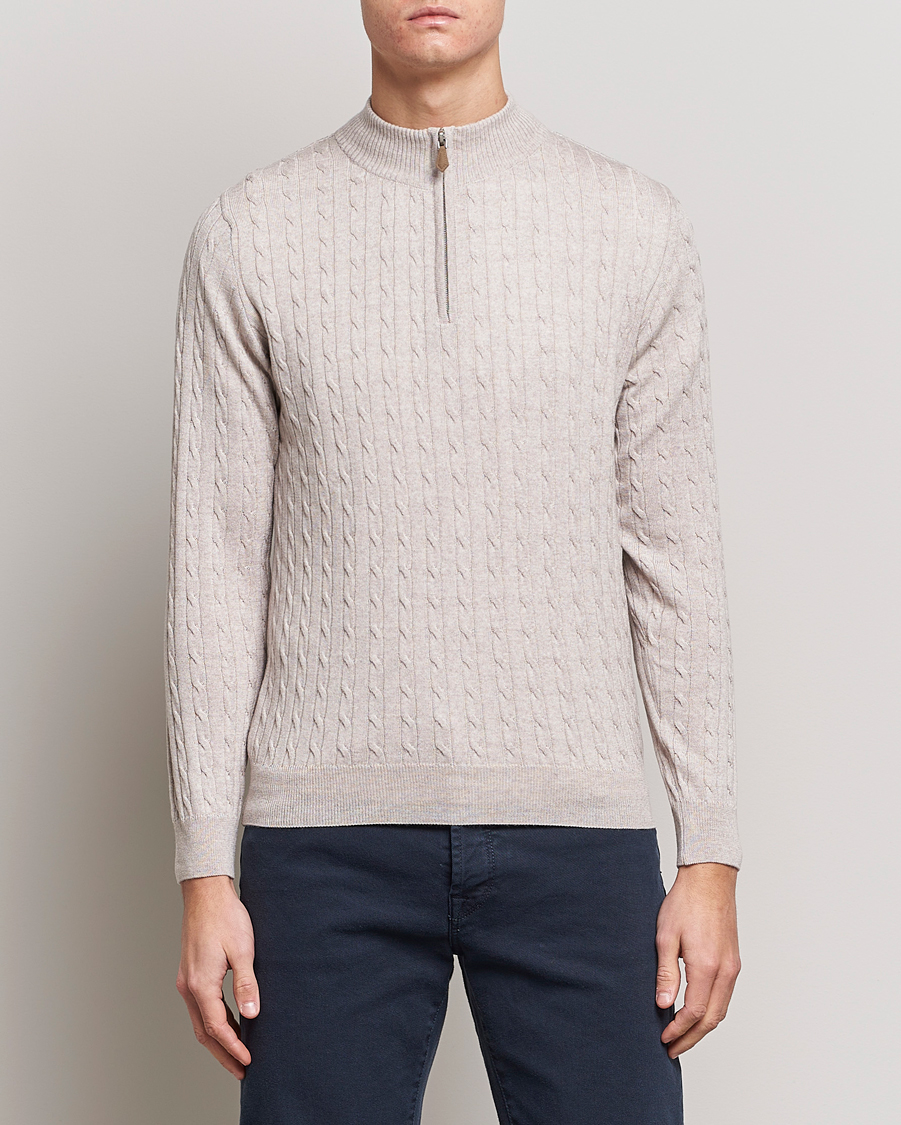 Herren | Pullover | Stenströms | Merino Cable Half Zip Beige