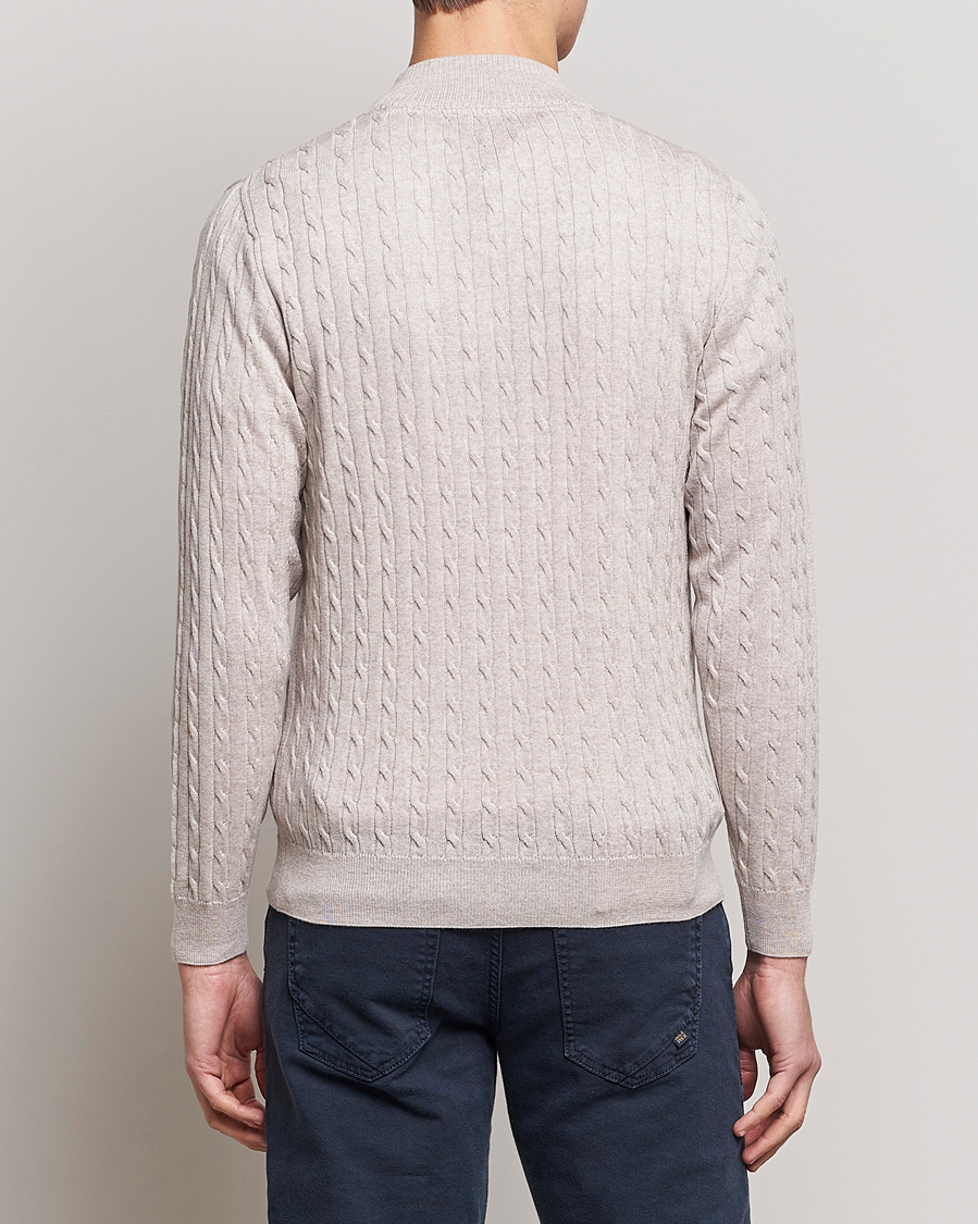 Herren | Pullover | Stenströms | Merino Cable Half Zip Beige