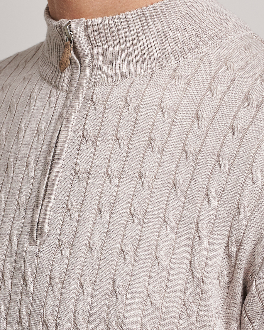 Herren | Pullover | Stenströms | Merino Cable Half Zip Beige