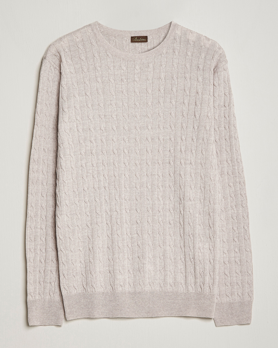 Herren | Pullover | Stenströms | Merino Cable Crew Neck Beige
