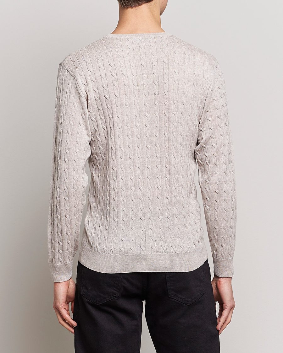 Herren | Pullover | Stenströms | Merino Cable Crew Neck Beige