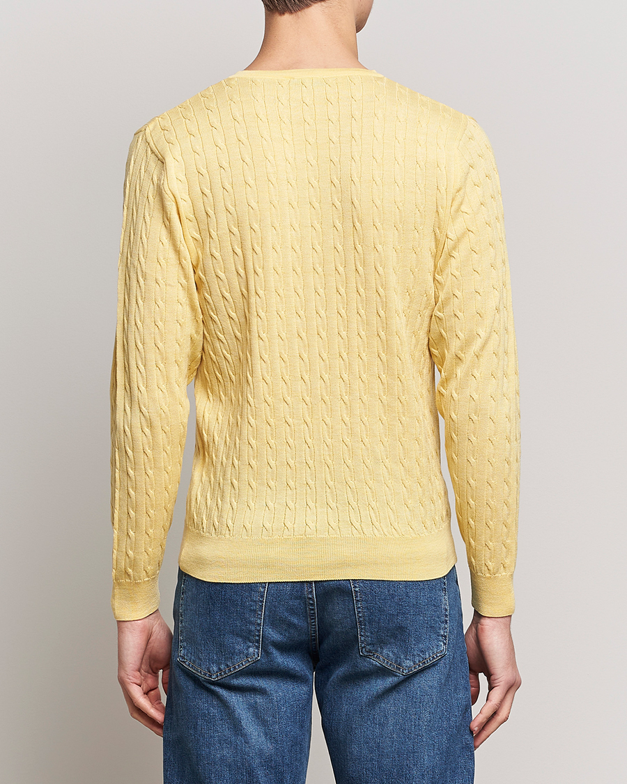Herren | Pullover | Stenströms | Merino Cable Crew Neck Yellow