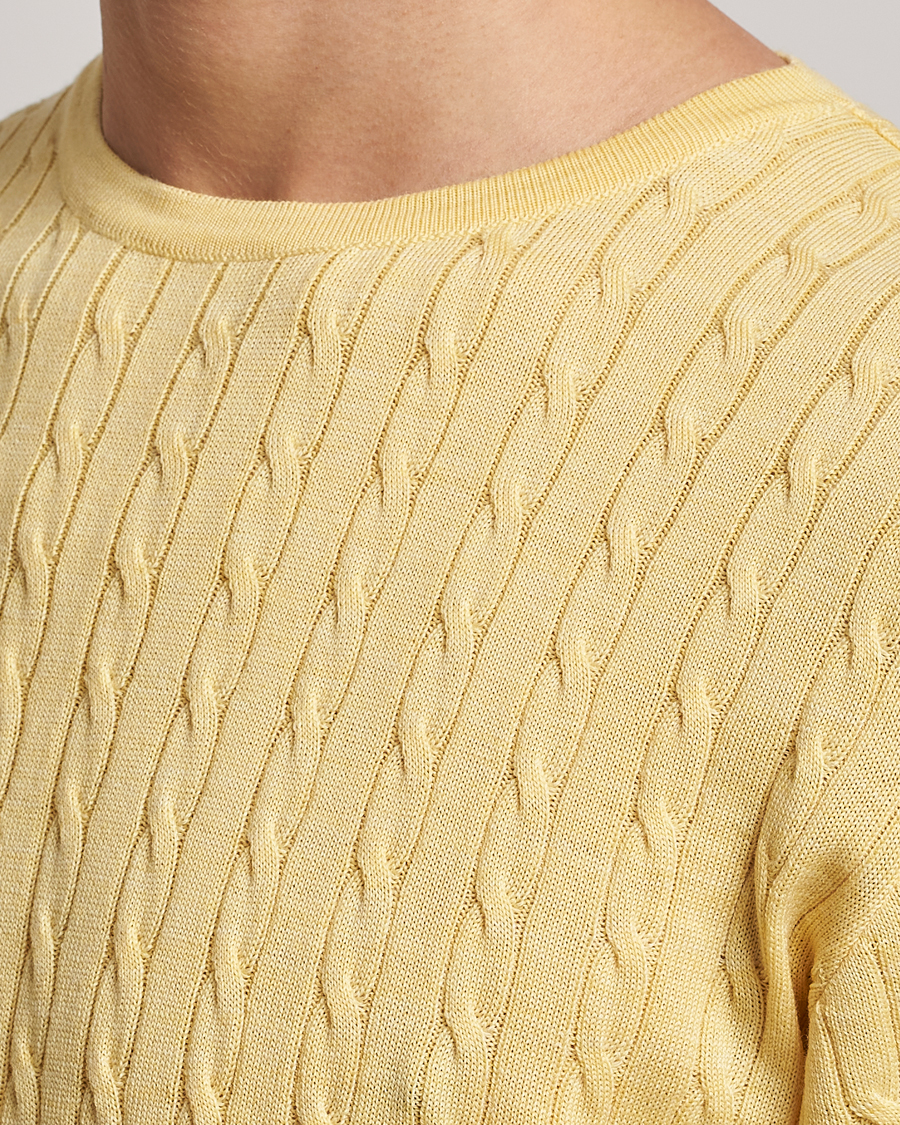 Herren | Pullover | Stenströms | Merino Cable Crew Neck Yellow