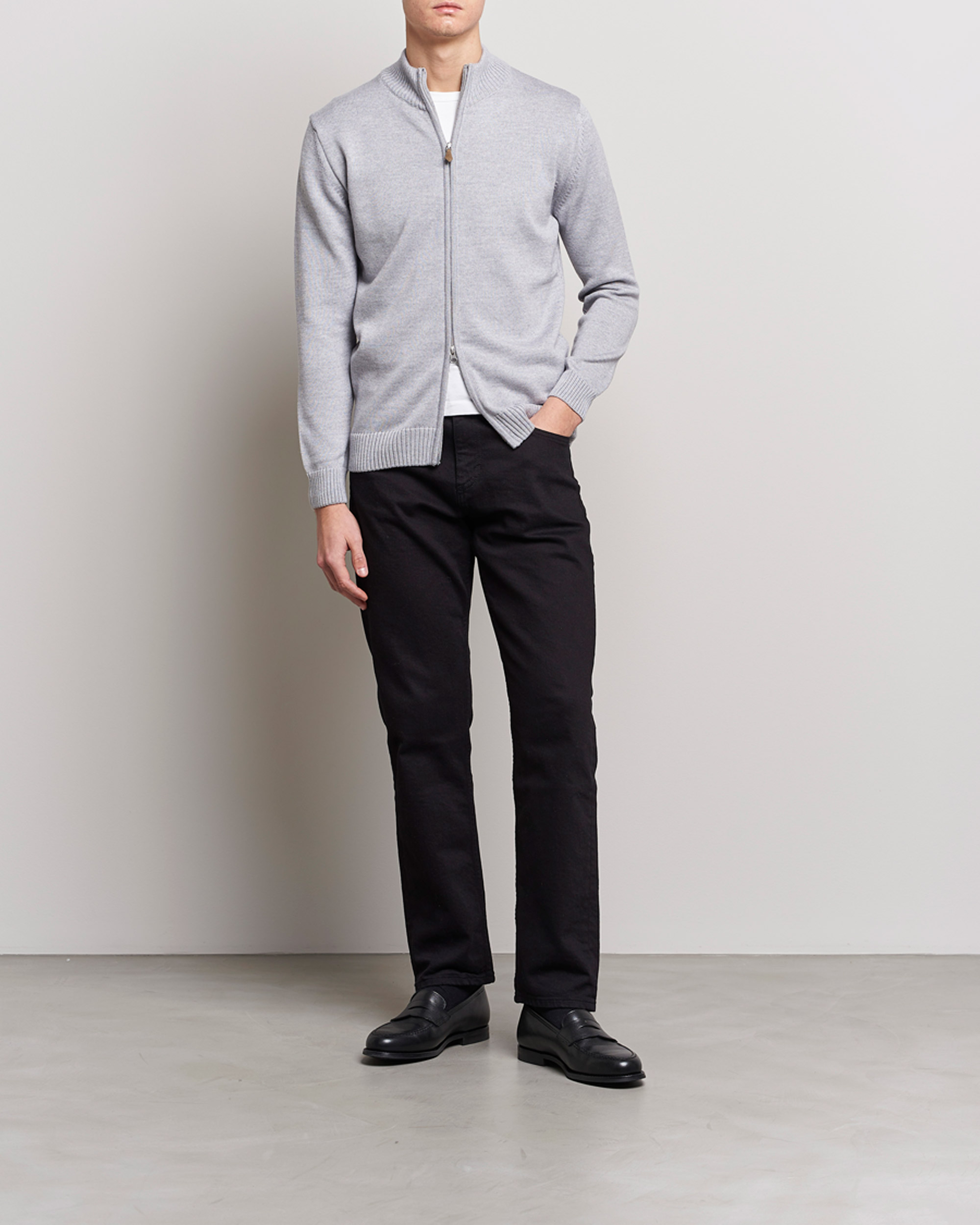 Herren | Pullover | Stenströms | Chunky Merino Full Zip Light Grey