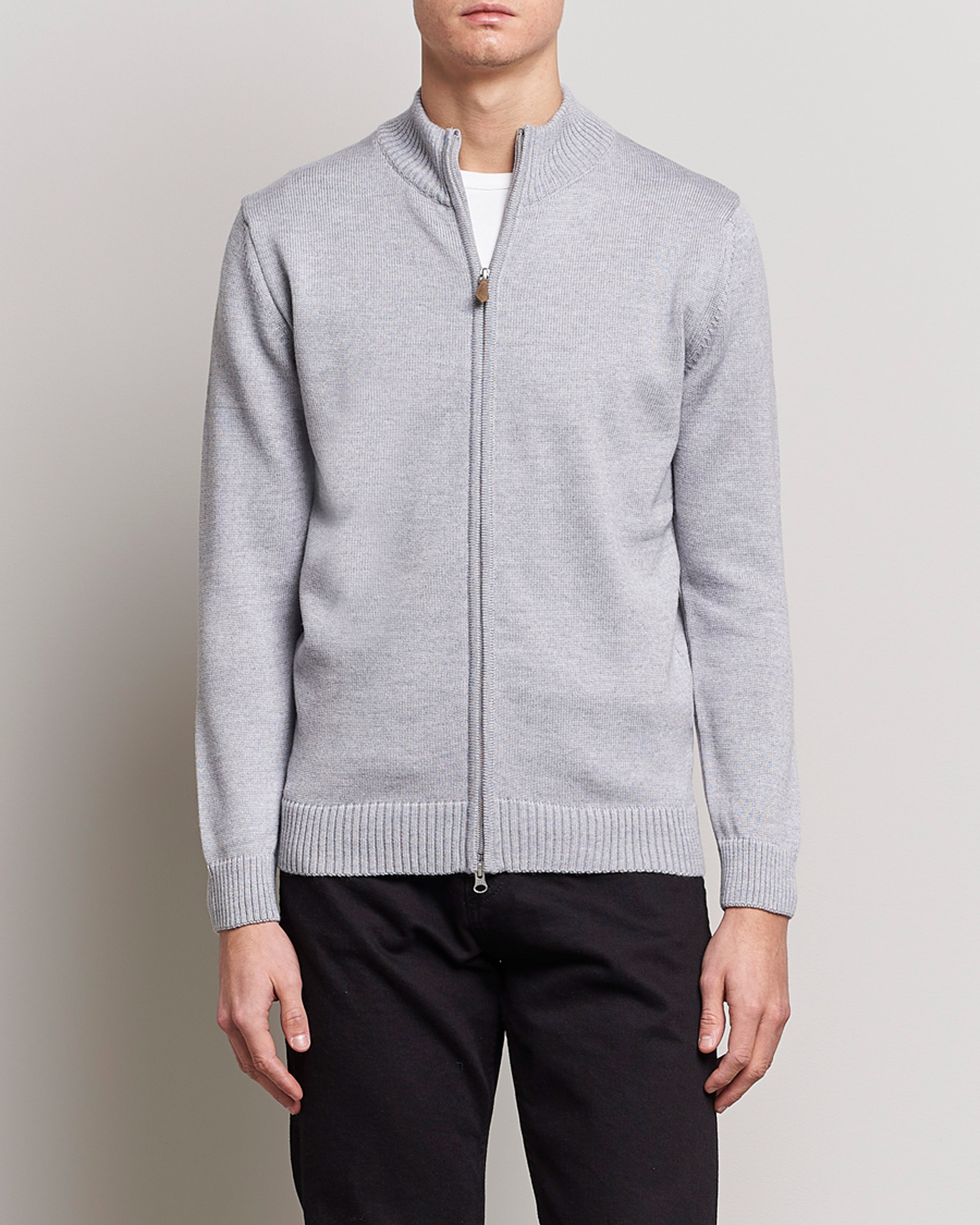 Herren | Pullover | Stenströms | Chunky Merino Full Zip Light Grey