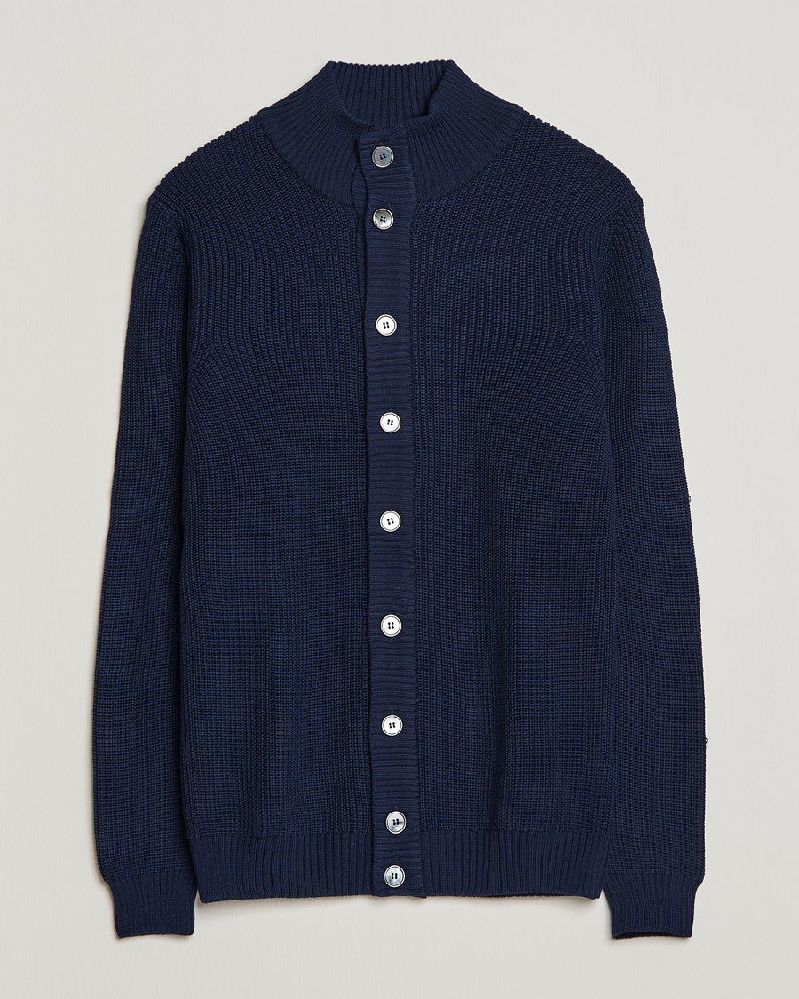 Herren | Pullover | Stenströms | Half Card Heavy Merino Cardigan Navy