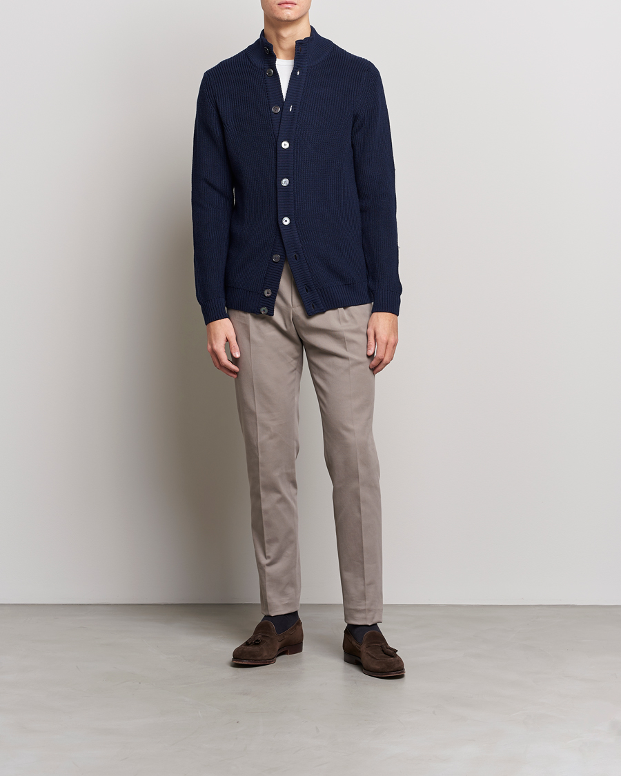 Herren | Pullover | Stenströms | Half Card Heavy Merino Cardigan Navy