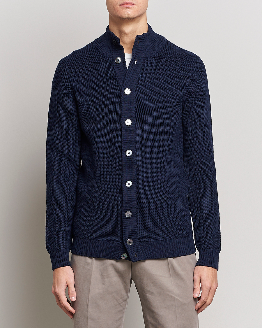 Herren | Pullover | Stenströms | Half Card Heavy Merino Cardigan Navy