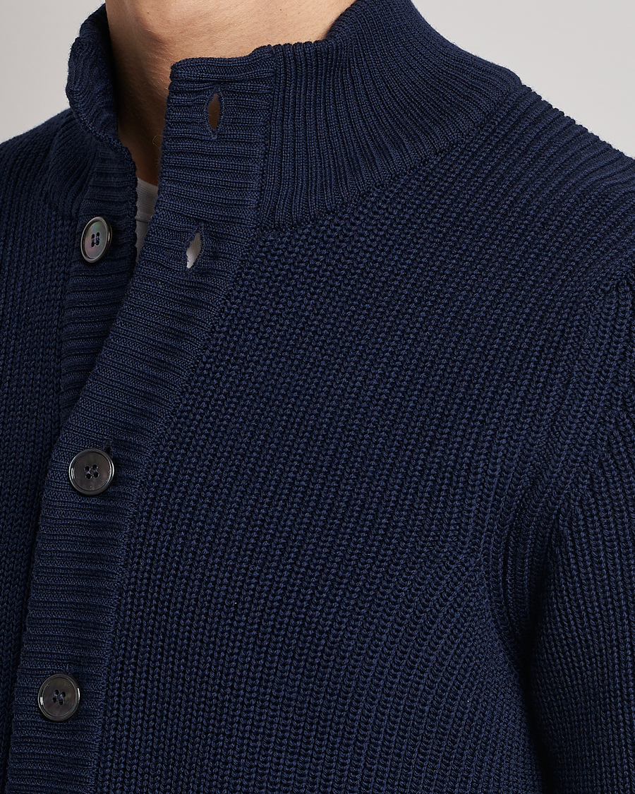 Herren | Pullover | Stenströms | Half Card Heavy Merino Cardigan Navy