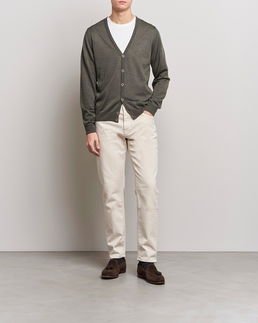 Herren | Pullover | Stenströms | Merino Zegna Knitted Cardigan Dark Green