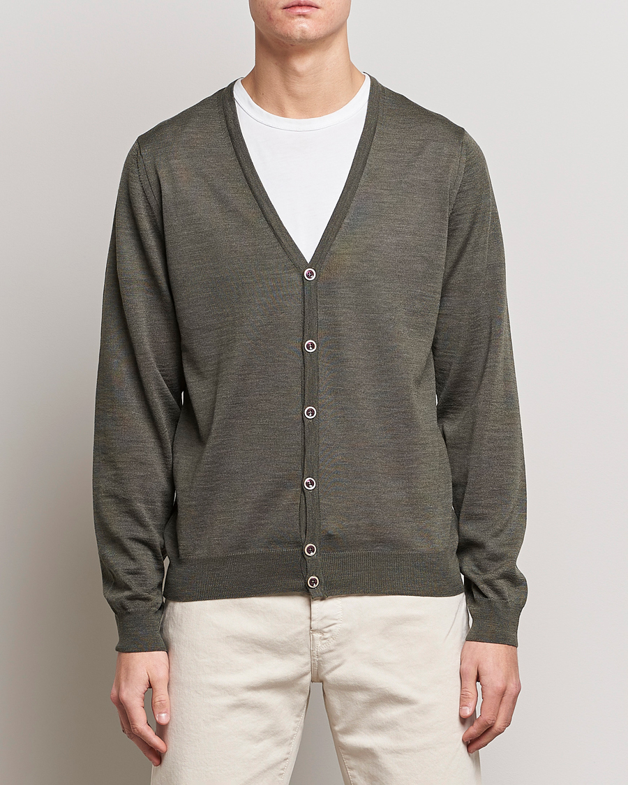 Herren | Pullover | Stenströms | Merino Zegna Knitted Cardigan Dark Green