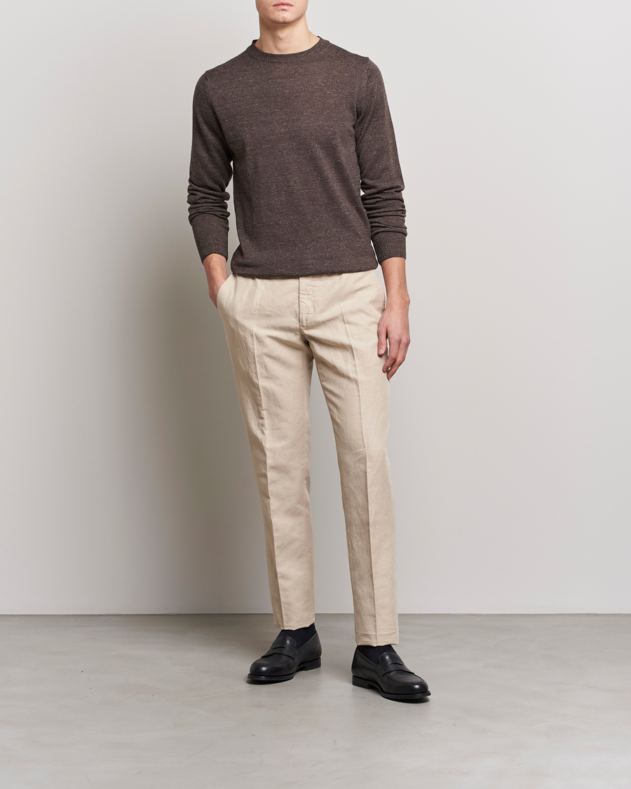 Herren | Pullover | Stenströms | Merino/Linen Crew Neck Brown
