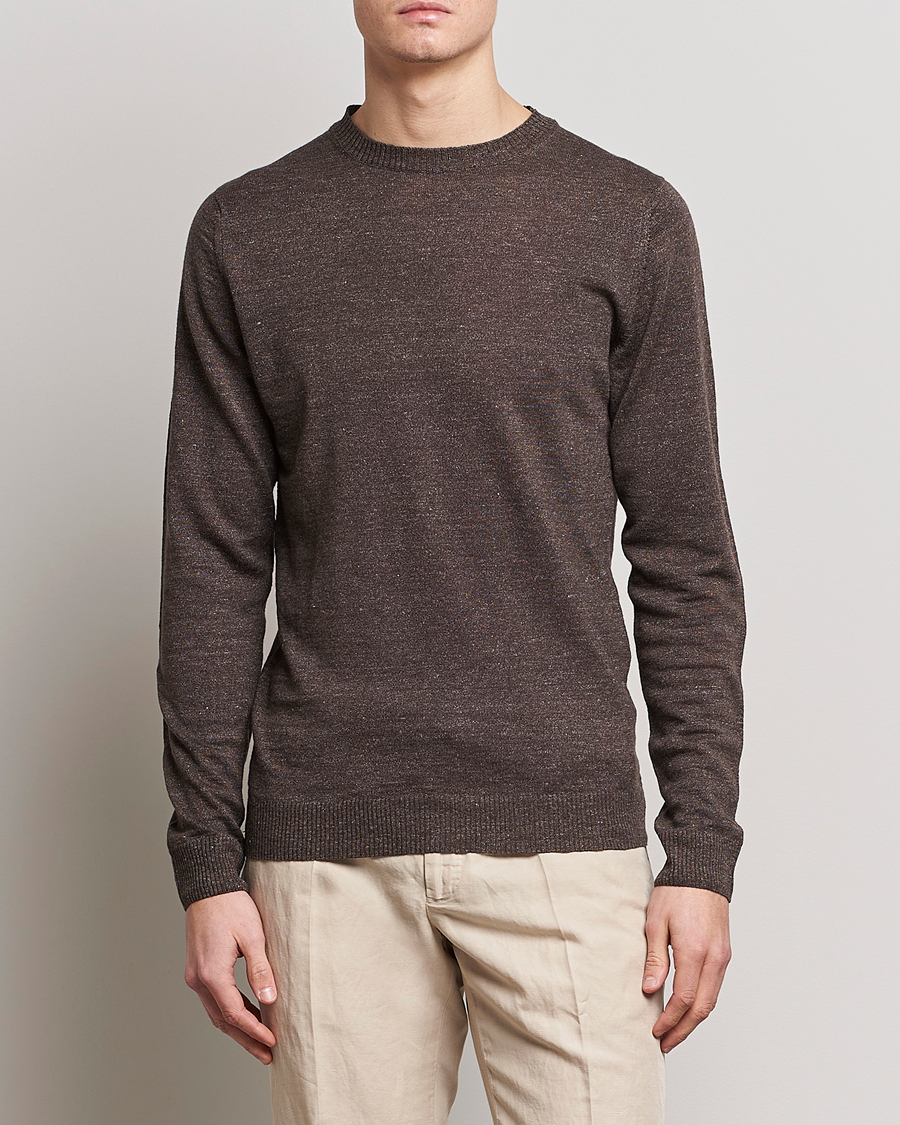 Herren | Pullover | Stenströms | Merino/Linen Crew Neck Brown