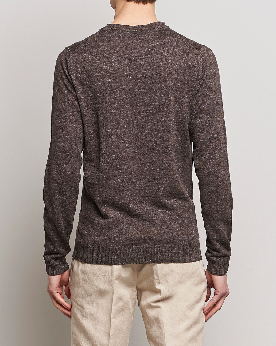 Herren | Pullover | Stenströms | Merino/Linen Crew Neck Brown