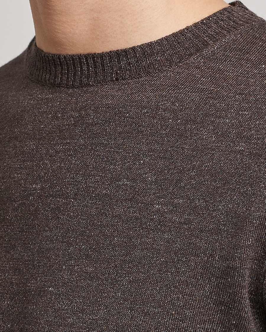 Herren | Pullover | Stenströms | Merino/Linen Crew Neck Brown