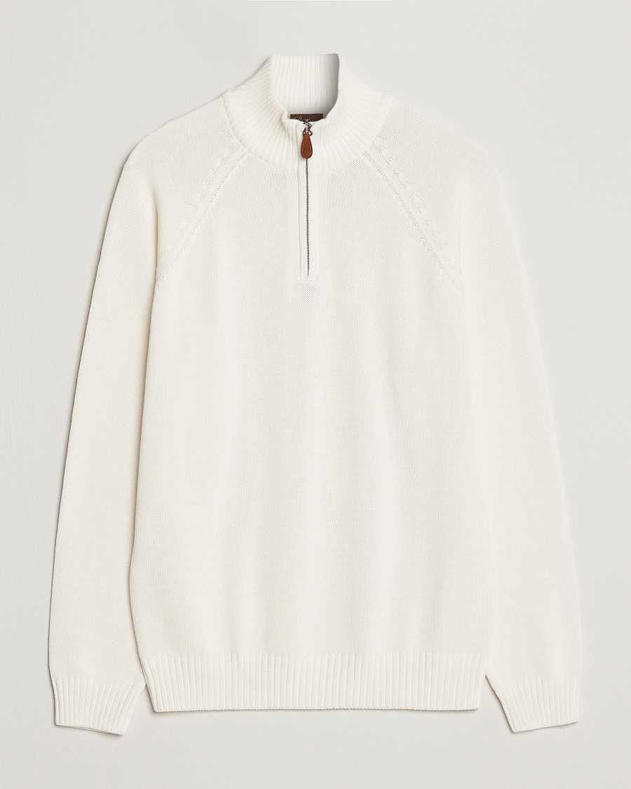 Herren | Pullover | Stenströms | Knitted Cotton Half Zip White