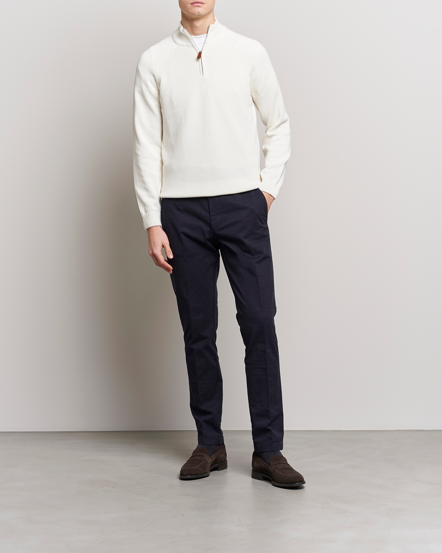Herren | Pullover | Stenströms | Knitted Cotton Half Zip White