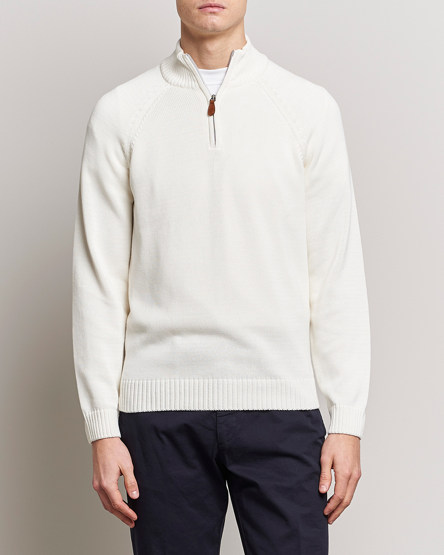 Herren | Pullover | Stenströms | Knitted Cotton Half Zip White