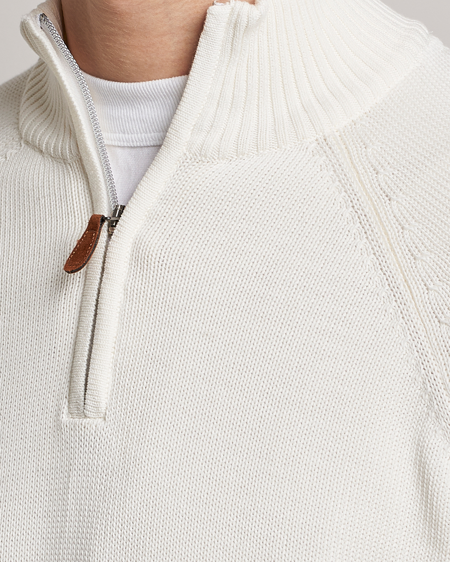 Herren | Pullover | Stenströms | Knitted Cotton Half Zip White