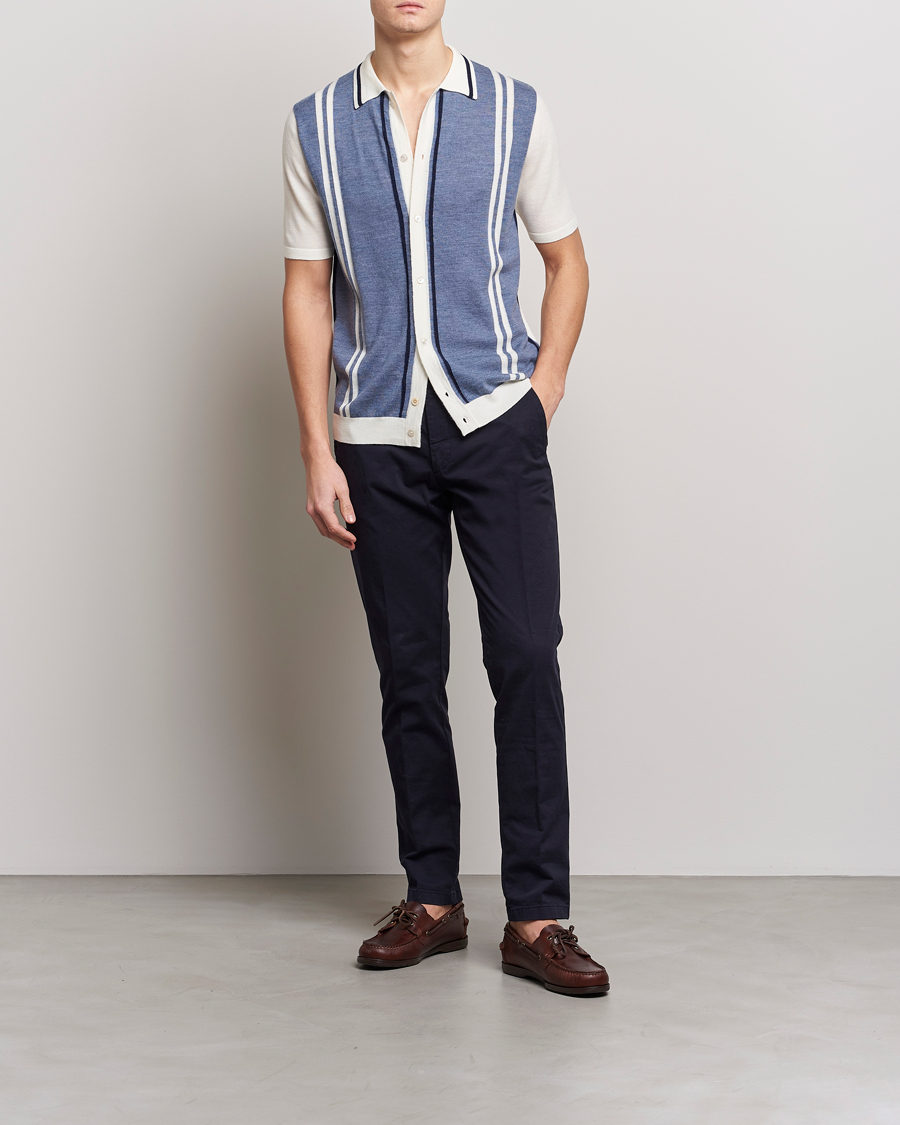 Herren | Hemden | Stenströms | Ripley Merino Striped Polo Shirt Blue