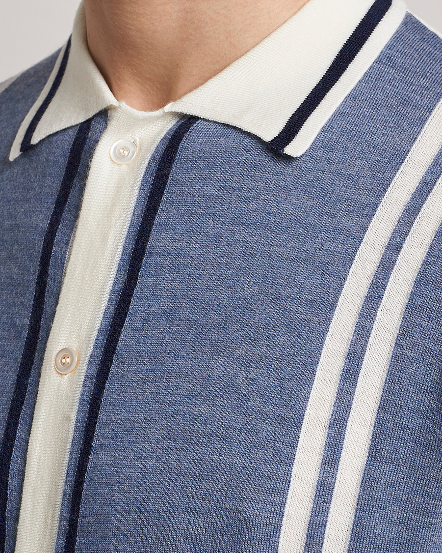 Herren | Hemden | Stenströms | Ripley Merino Striped Polo Shirt Blue