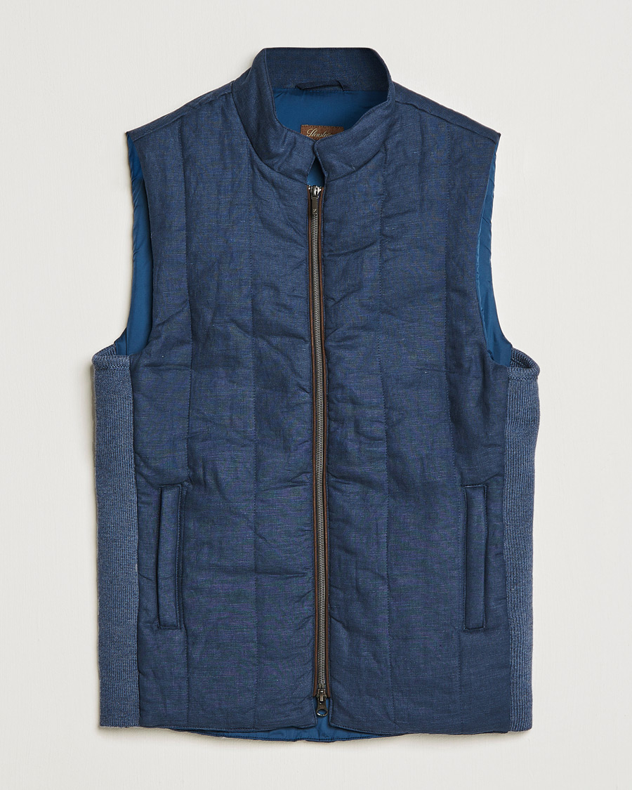 Herren | Westen | Stenströms | Hybrid Linen/Merino Vest Blue