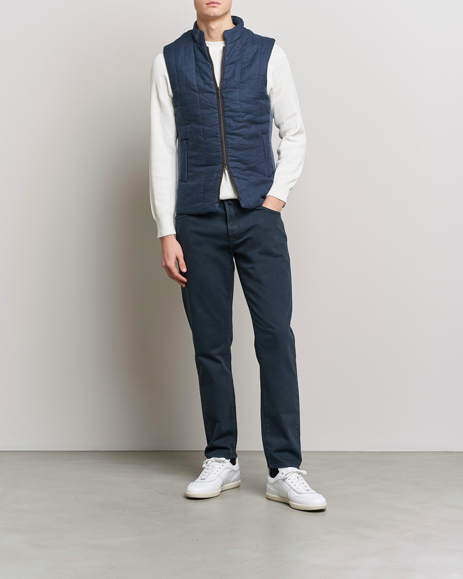 Herren | Westen | Stenströms | Hybrid Linen/Merino Vest Blue
