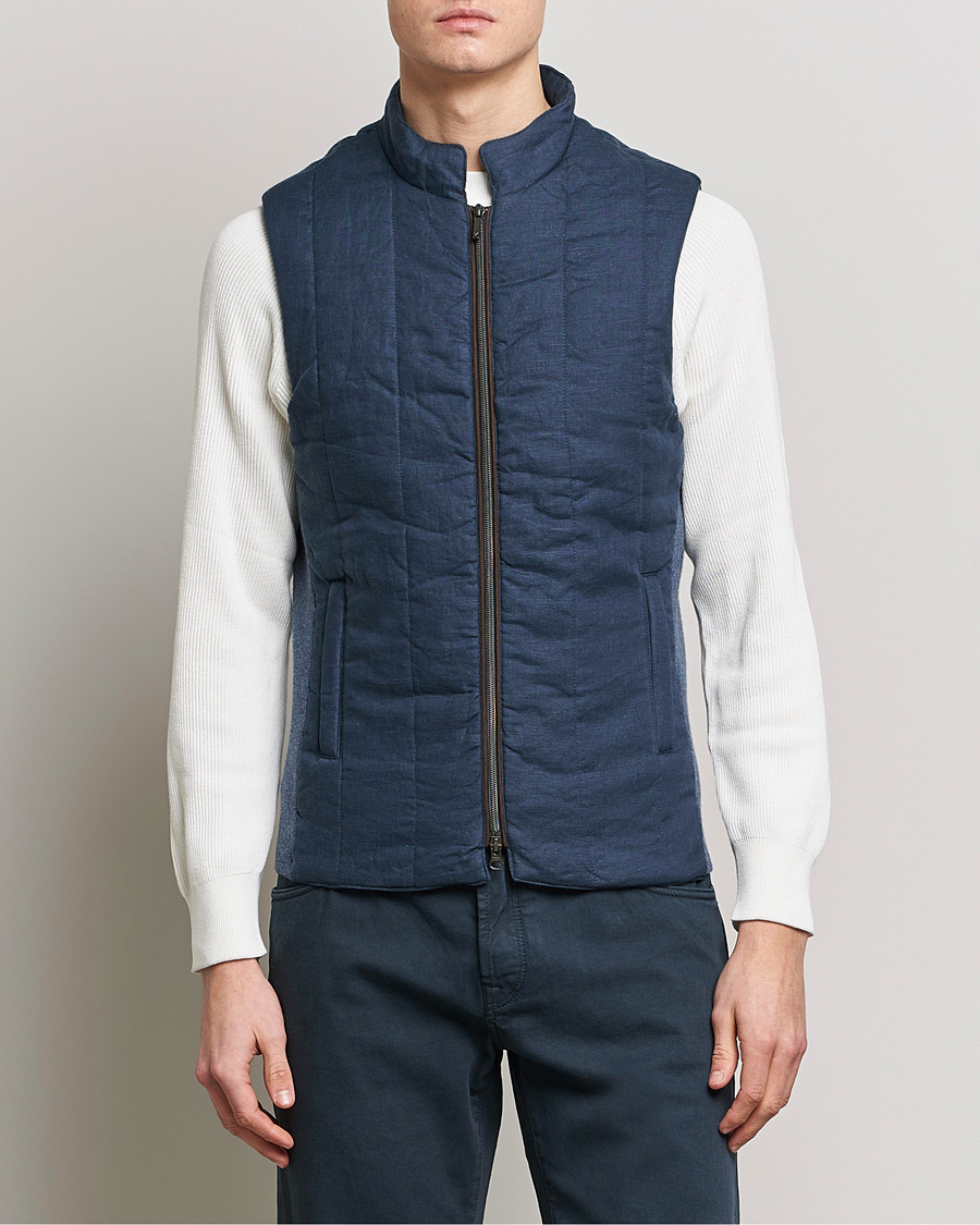 Herren | Westen | Stenströms | Hybrid Linen/Merino Vest Blue