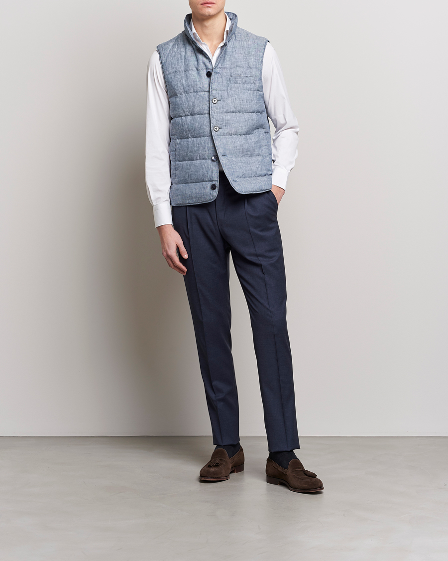 Herren | Westen | Stenströms | Padded Linen Vest Blue