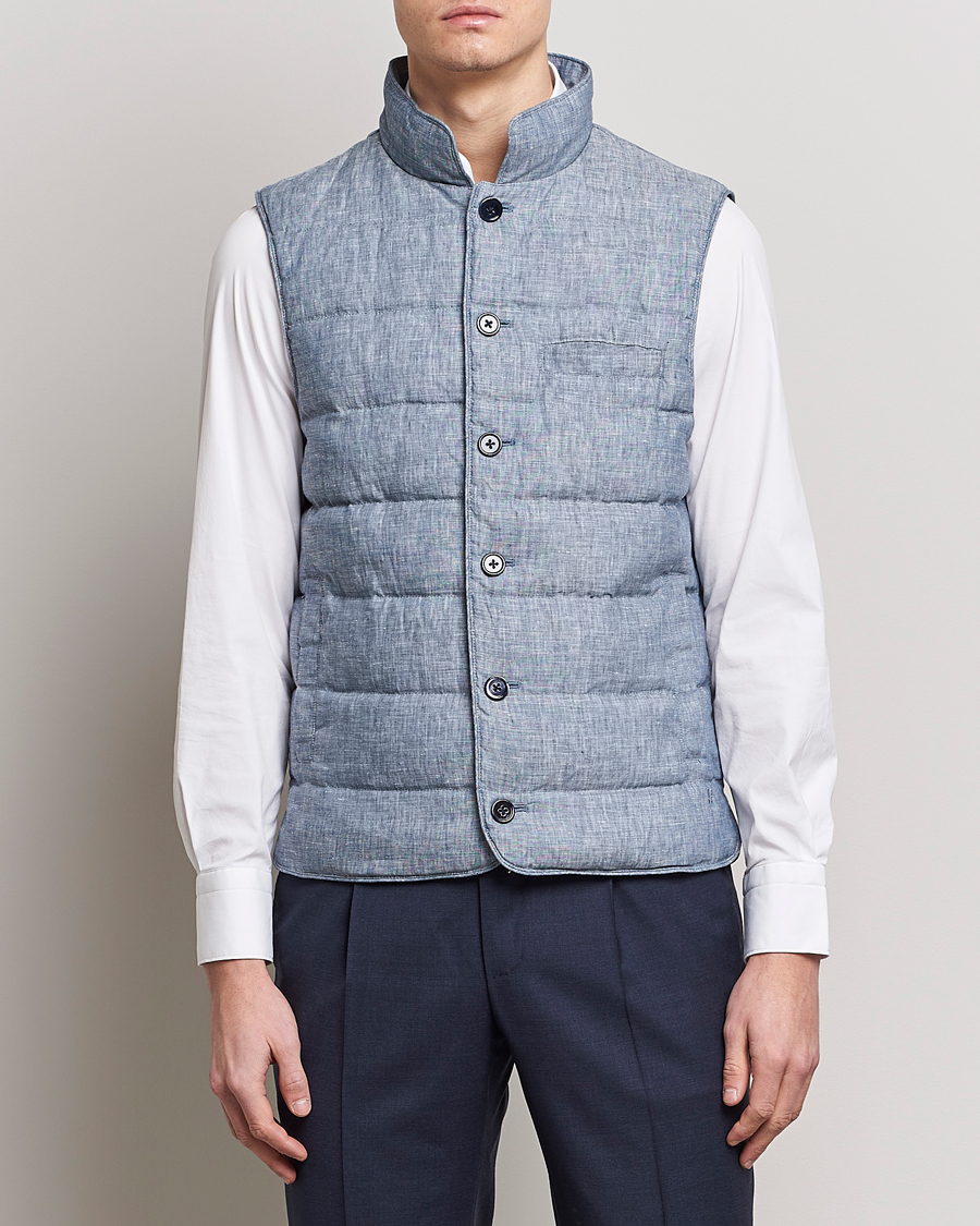 Herren | Westen | Stenströms | Padded Linen Vest Blue