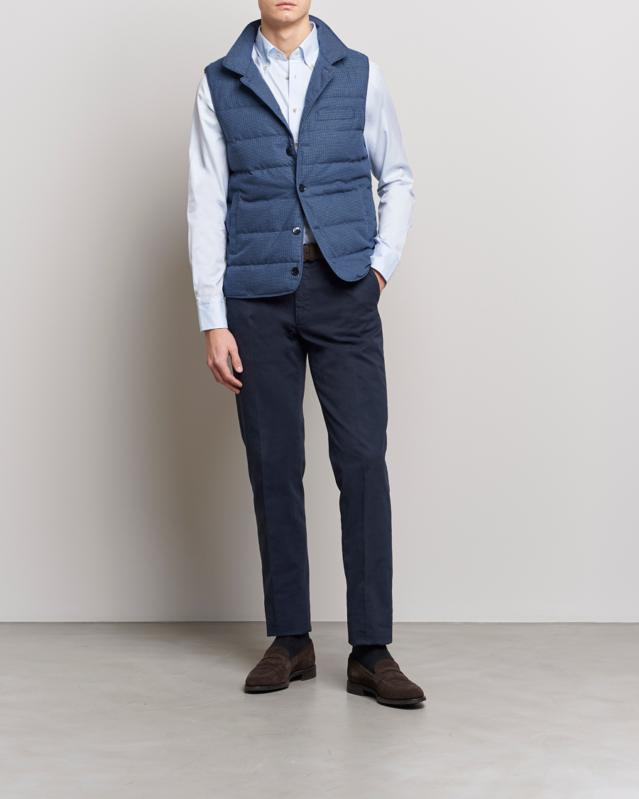 Herren | Westen | Stenströms | Padded Houndstooth Linen Vest Blue