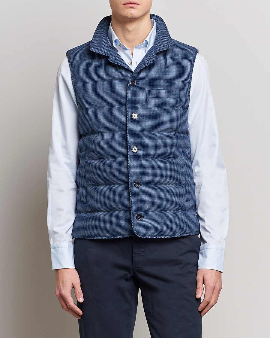Herren | Westen | Stenströms | Padded Houndstooth Linen Vest Blue