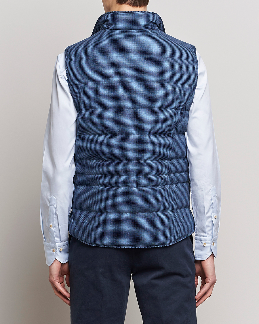 Herren | Westen | Stenströms | Padded Houndstooth Linen Vest Blue