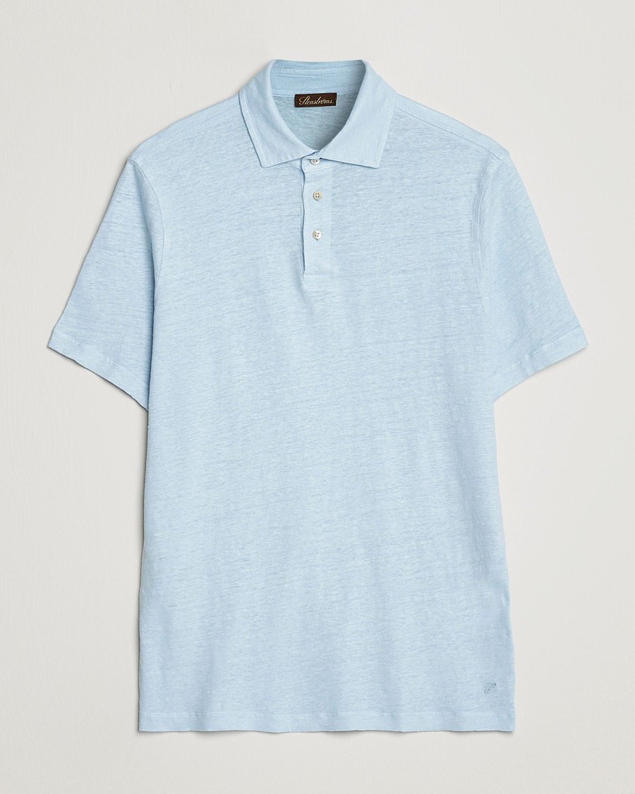 Herren | Poloshirts | Stenströms | Linen Polo Shirt Light Blue