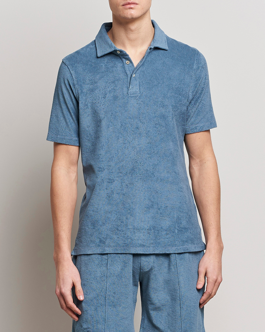 Herren | Poloshirts | Stenströms | Terry Cotton Poloshirt Petrol Blue
