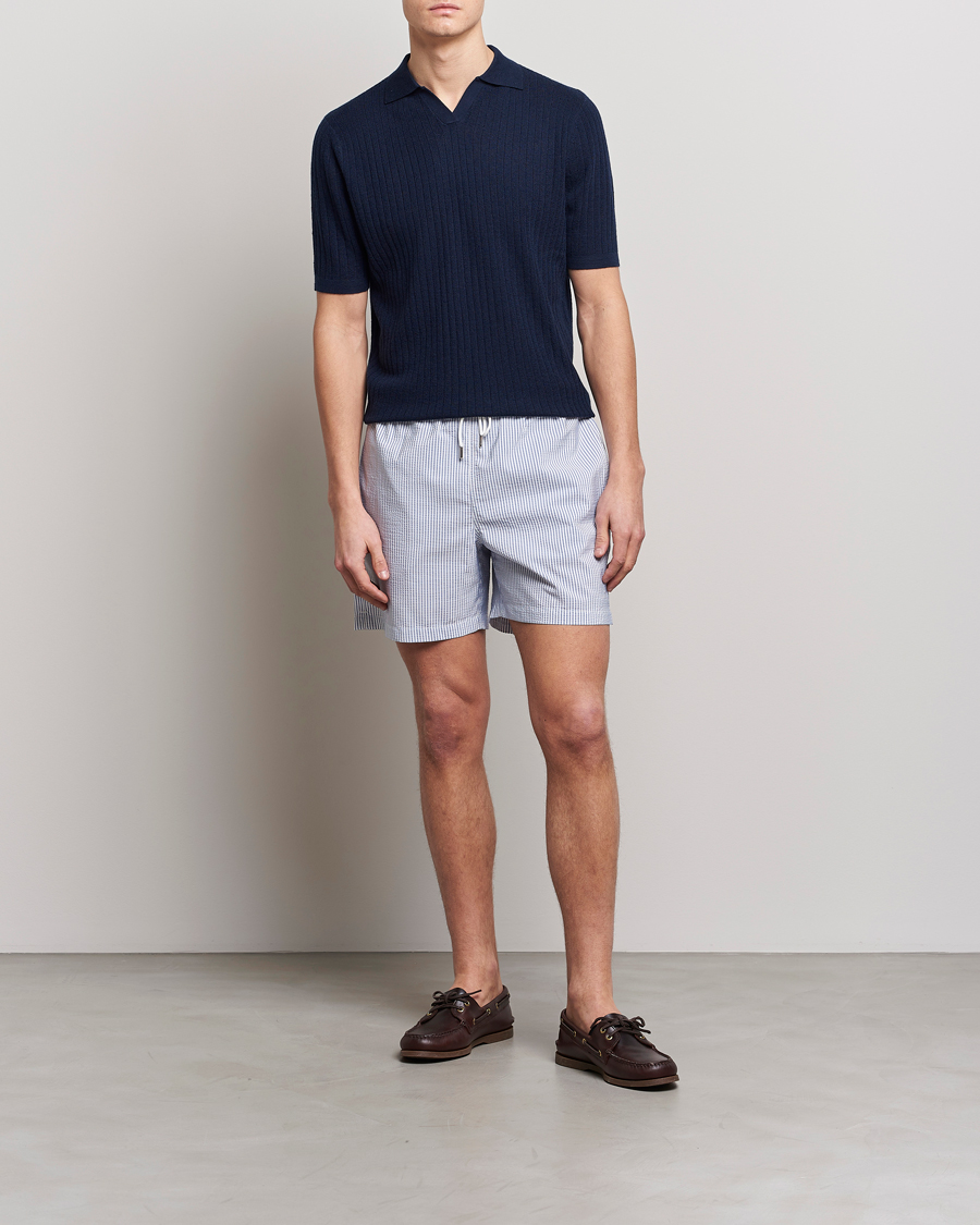 Herren | Badehosen | Stenströms | Seersucker Striped Swim Shorts Blue