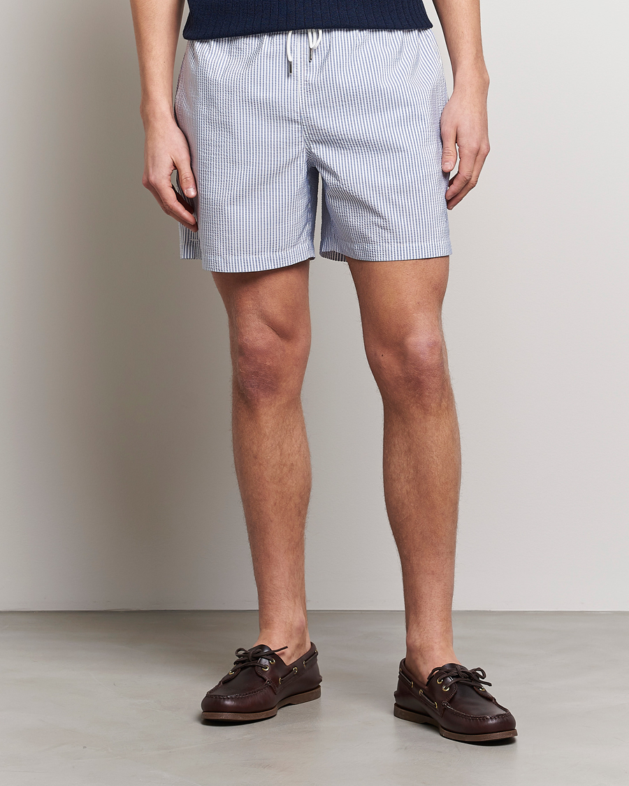 Herren | Badehosen | Stenströms | Seersucker Striped Swim Shorts Blue