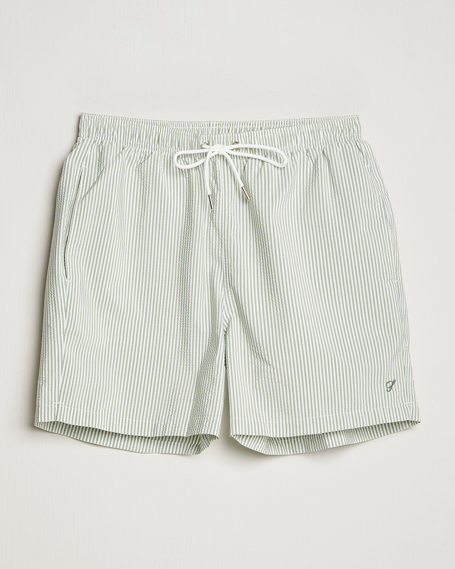 Herren | Badehosen | Stenströms | Seersucker Striped Swim Shorts Green