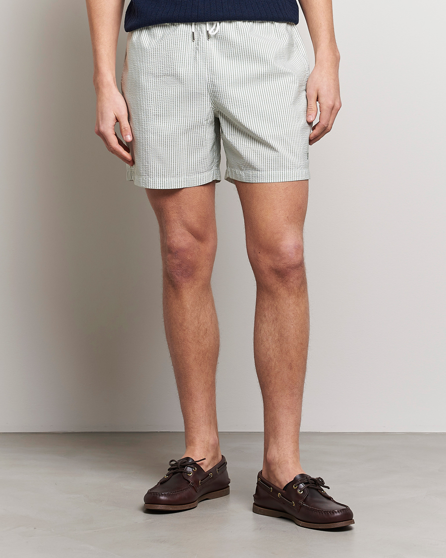 Herren | Badehosen | Stenströms | Seersucker Striped Swim Shorts Green