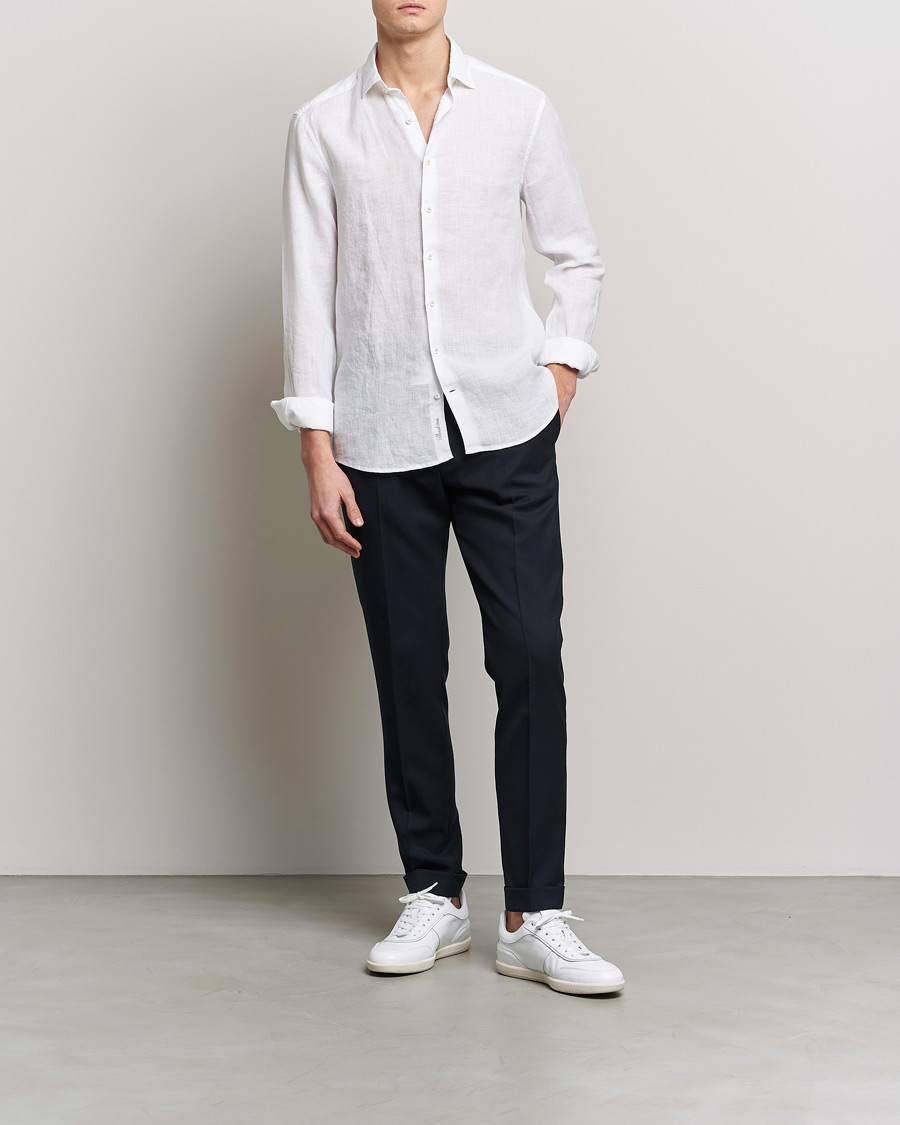 Herren | Hemden | Stenströms | Slimline Cut Away Linen Shirt White