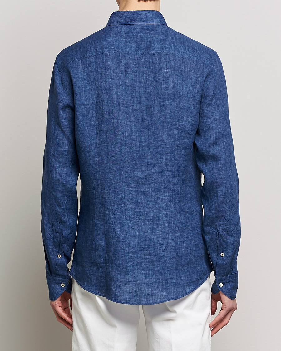 Herren | Hemden | Stenströms | Slimline Cut Away Linen Shirt Dark Blue