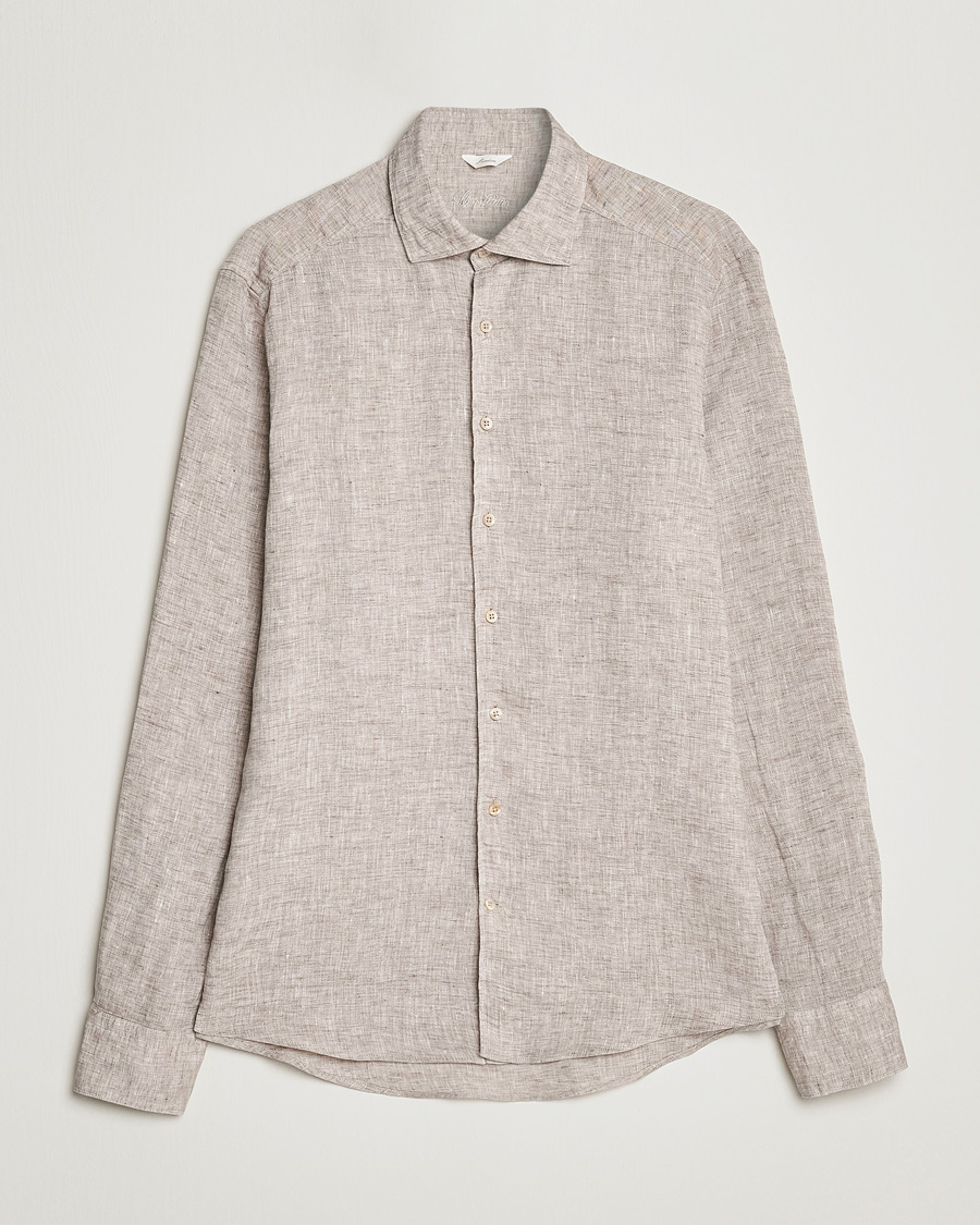 Herren | Hemden | Stenströms | Slimline Cut Away Linen Shirt Light Brown