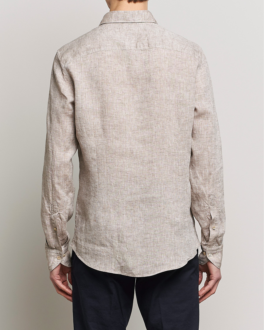 Herren | Hemden | Stenströms | Slimline Cut Away Linen Shirt Light Brown