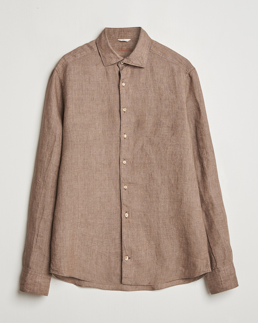 Herren | Hemden | Stenströms | Slimline Cut Away Linen Shirt Brown