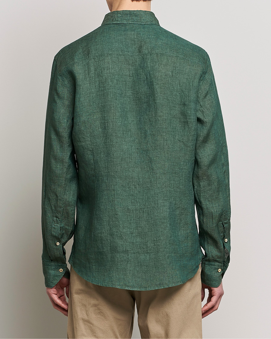 Herren | Hemden | Stenströms | Slimline Cut Away Linen Shirt Dark Green
