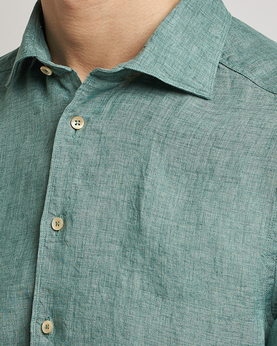 Herren | Hemden | Stenströms | Slimline Cut Away Linen Shirt Deep Green