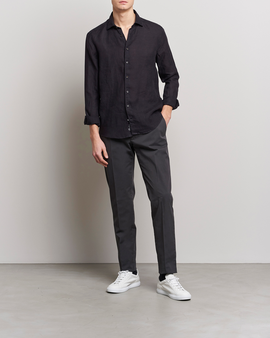 Herren | Hemden | Stenströms | Slimline Cut Away Linen Shirt Black