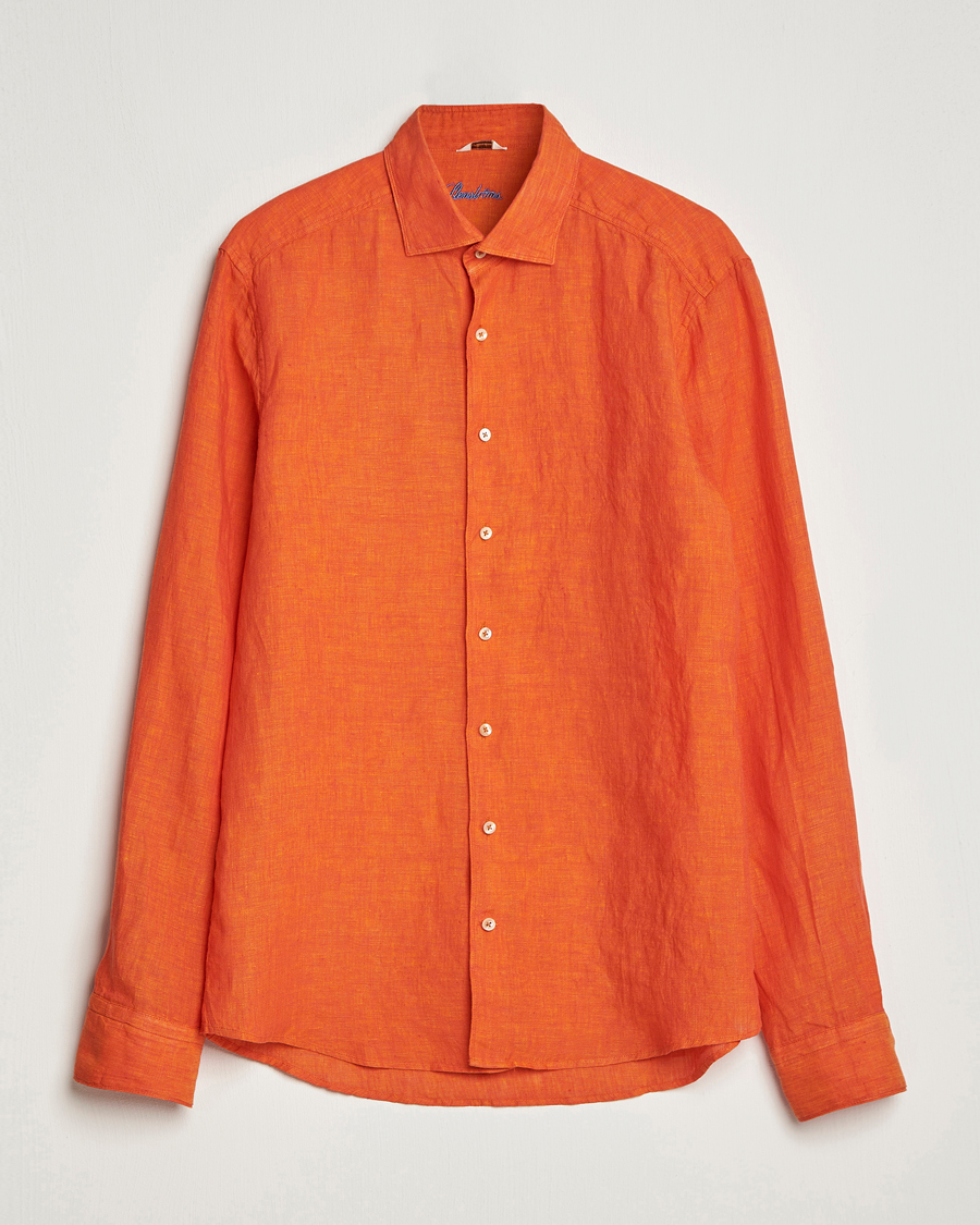 Herren | Hemden | Stenströms | Slimline Cut Away Linen Shirt Orange