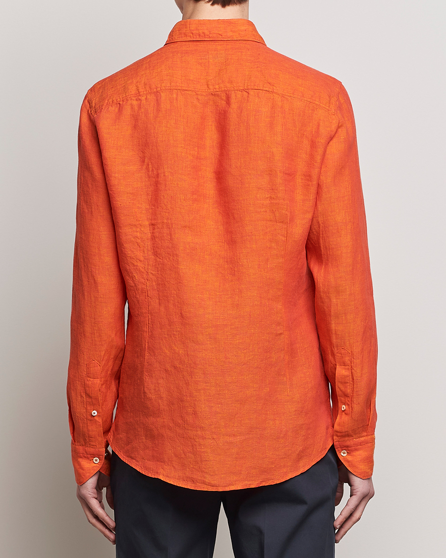 Herren | Hemden | Stenströms | Slimline Cut Away Linen Shirt Orange
