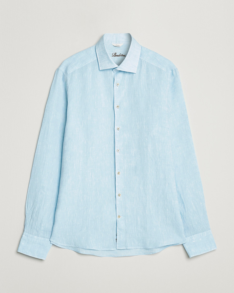 Herren | Hemden | Stenströms | Slimline Cut Away Linen Shirt Turqoise
